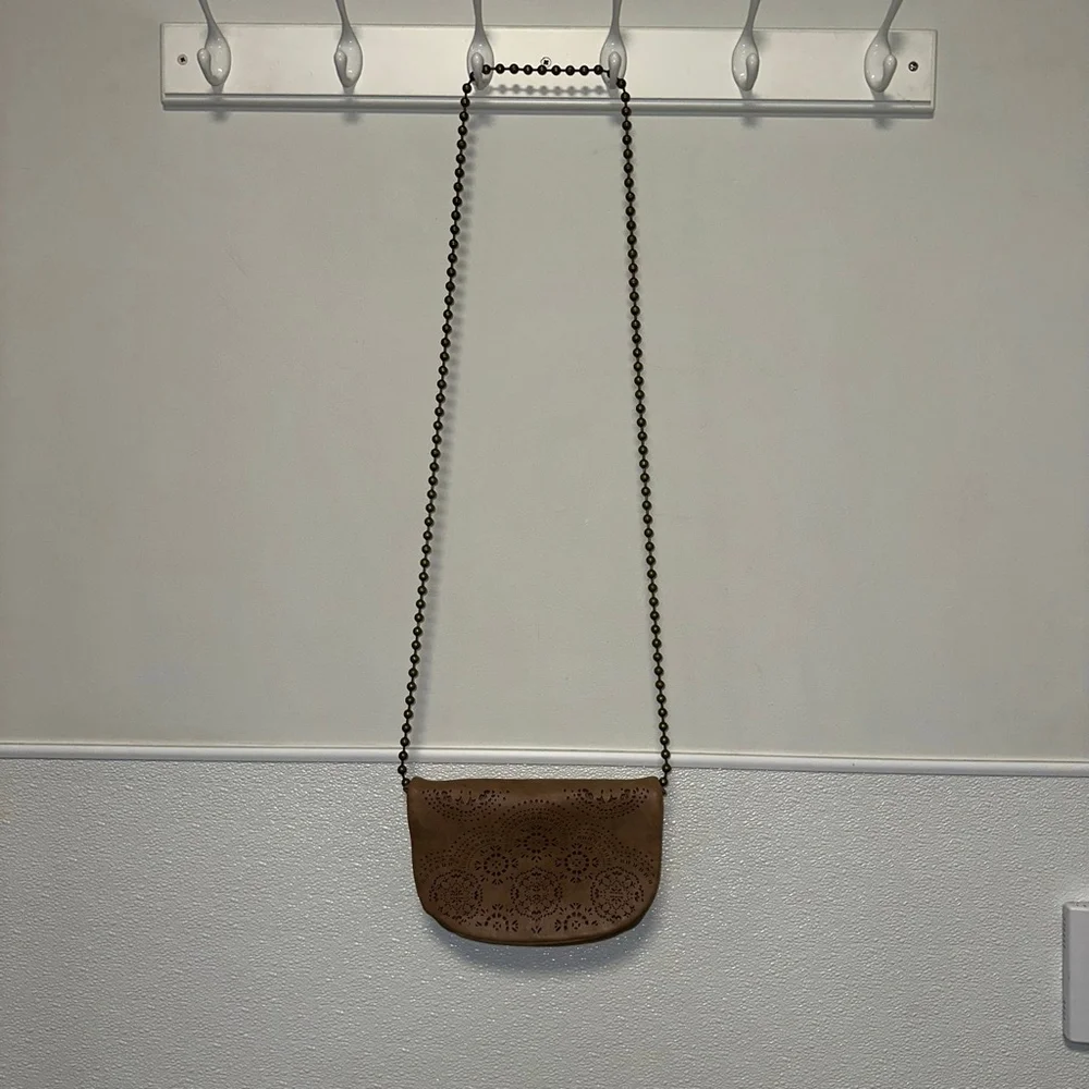 T-Shirt & Jeans Tan Laser Cut Crossbody Bag geometric ball chain strap purse